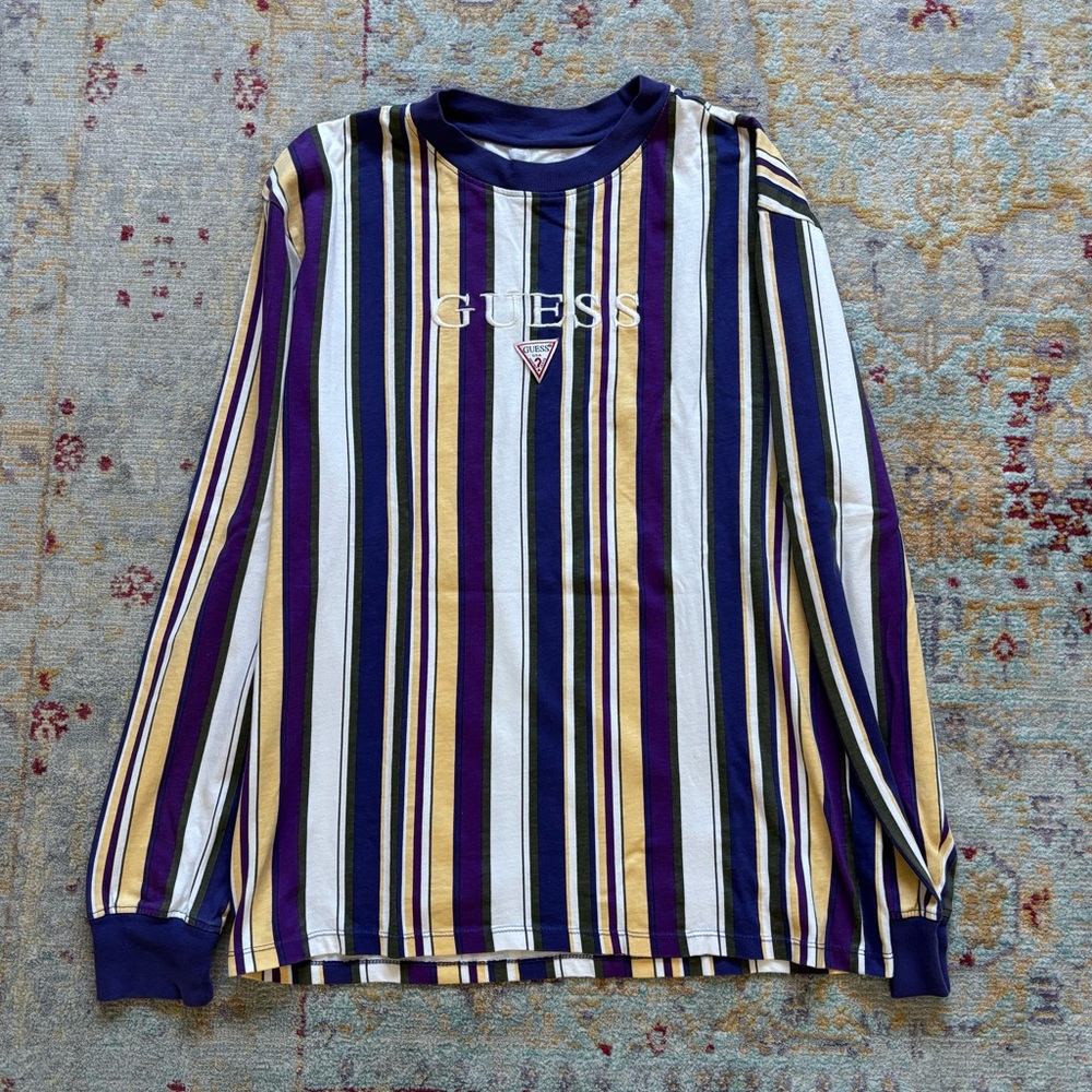 Vintage GUESS Multicolor Pinstripe Men’s Long Sleeve Shirt